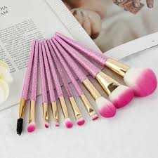 pink glitter diamond makeup brush set