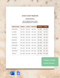 duty roster template 19 free word