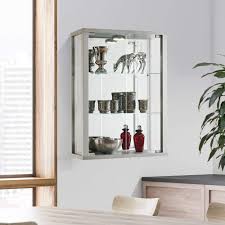 Displaysense Wall Mounted Glass Display Cabinet With Lighting Black Silver Oak Available Silver