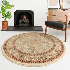 traditional cream bordered round rug