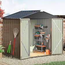 Patiowell 8 Ft W X 6 Ft D Outdoor Storage Brown Metal Shed With Sloping Roof 45 Sq Ft