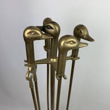 Vintage Brass Duck Head Fireplace Tool