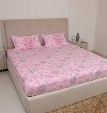 printed cotton light pink king size bed
