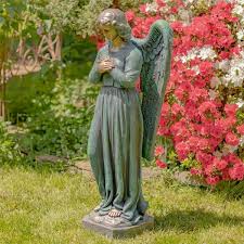 Zaer Ltd International 47 In Tall Standing Magnesium Angel Holding Heart In Antique Bronze