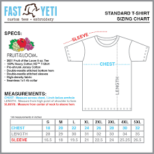 standard t shirt size chart factory
