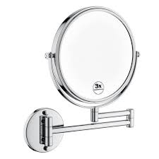8 in w x 8 in h 1x 3x magnifying wall mounted bathroom makeup mirror with extension arm and led lights in chrome grey