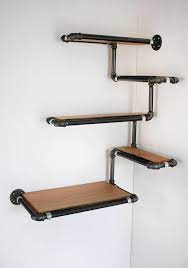 Pipe Wall Shelf With Wood Shelves