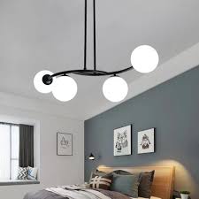 Milky Glass Orb Chandelier Light Modern Black Ceiling Light Fixture For Living Room Beautifulhalo Com