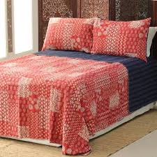red kantha stitch cotton bedding set