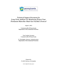 Pa Dep Technical Support Document For Marcellus Air Study In