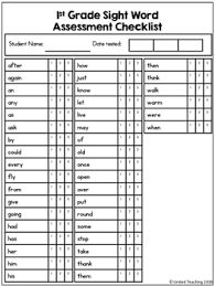 Sight Words Assessment Checklists Pre Primer To 3rd Grade Free Tpt