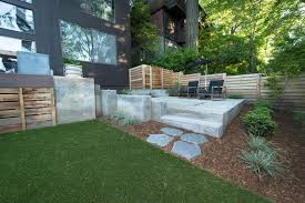 Maybe you would like to learn more about one of these? Contemporary Backyard Sitting Area With Concrete Pavers And Stairs With Modern Wood Fence Hgtv
