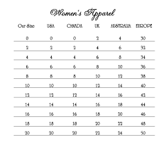 Classy Bride Size Chart