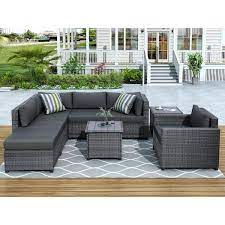 Gray Wicker Outdoor Sectional Set
