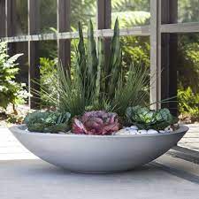 modern low bowl planters add subtle