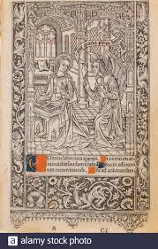 (sorry about the short notice. Thielmann Kerver Annunciation From The Book Of Hours 1497 1524 Germany Woodcut Or Solf Metal Relief Cut In Black With Hand Coloring On Parchment Stock Photo Alamy