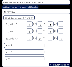 Find The Value Of X Y And Z Calculator
