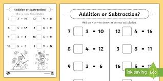 Or Subtraction Which Symbol Worksheet