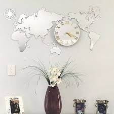 Large Wall Clock World Map Mirror With