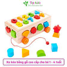 Đồ chơi montessori cho bé 1 2 3 4 tuổi bằng gỗ thông minh bộ xe kéo thả hình  khối chữ số giáo dục sớm cho trẻ TOPKIDS - Đồ chơi học