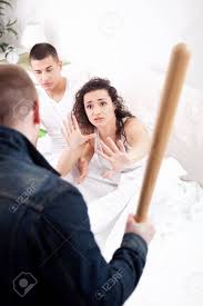 Angry Husband With Baseball Bat Caught Cheating Wife With Lover Stock  Photo, Picture And Royalty Free Image. Image 26835168.