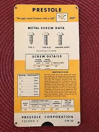 Vintage Prestole Metal Screw Data Clip Fastener Slide Chart