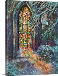 Snow And Stained Glass Wall Art Canvas