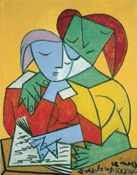 This is far from a traditional portrait of an artist's beloved, but there are clues to its representational content. Pablo Picasso Two Girls Reading Art Print Kunst Picasso Picasso Portrats Picasso Gemalde
