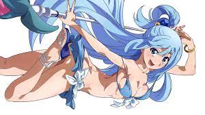 blue hair, feet, cleavage, anime girls, Kono Subarashii Sekai ni Shukufuku  wo!, wedge shoes, Aqua (KonoSuba), bikini top, nopan | 1920x1080 Wallpaper  - wallhaven.cc