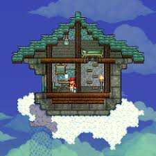 Terraria 1.3 let's build series ep3: Made A Little Sky House For My Painter Terraria Pixel Art House Terraria Sky House Terraria Design