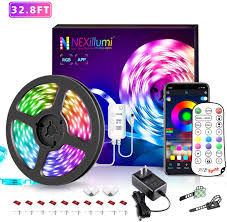 Amazon Com 32 8 Ft Led Strip Lights Music Sync Led Lights For Bedroom With Ir Remote App Controlled With Built In Mic Color Changing 5050 Rgb Led Light Strip 32 8ft App Remote Mic Home