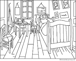 The first version of the bedroom (van gogh museum, amsterdam) was one of the paintings van gogh made to decorate the house in anticipation of the arrival of his first guest, paul gauguin. Van Gogh Room At Arles Coloring Page Enchantedlearning Com