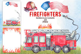 fire truck watercolor clipart design cuts