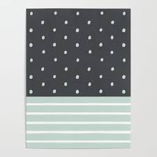 Mint Charcoal Polka Dots Stripes Poster By Prettypixel