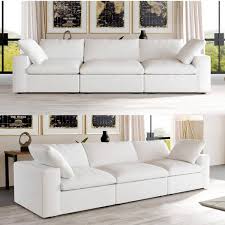 120 45 In Modular Large 3 Seat 30 Linen Down Filled Overstuffed Upholstered Living Room Sectional Sofa In White