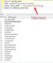 column names of table in sql coreprogram