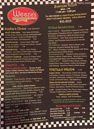 menu of weezies deli and gifts