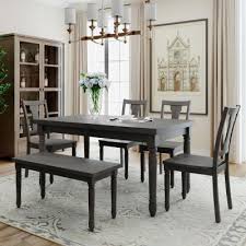 Solid wood dining table chairs 2 bench set kitchen dining room home furniture uk. Gray Dining Room Sets Kitchen Dining Room Furniture The Home Depot