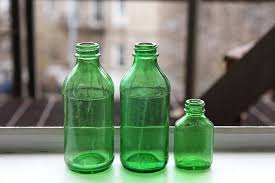 Lot Of 3 Antique Green Glass Bottles