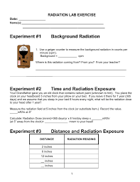 Experiment 1 Background Radiation Radiation Lab Exercise Date