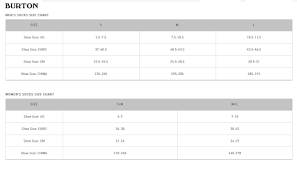 Burton Socks Size Chart Jpg