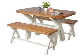 The oak dining table bench have prime qualities and discounts that give you value for money. Country Oak 140cm Cream Painted Cross Leg Table 2 120cm Cross Leg Benches Set