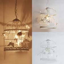 1 Light Birdcage Pendant Light With Butterfly Flower Decoration Rustic Style Metal Light Fixture In White Beautifulhalo Com