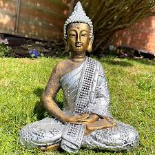 Garden Buddha Statue Cement Silver Gold