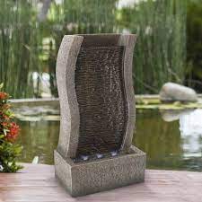 Stone Wall Standing Fountain Polyresin Waterfall With Led Lights