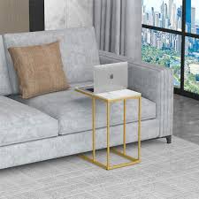 White Accent Marble End Table Sofa