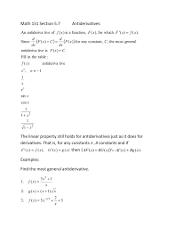 Math 151 Section 5 7 Antiderivatives