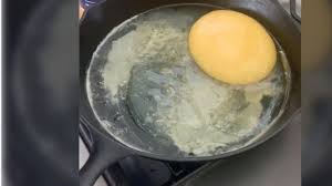 a tiktok of a pan fried ostrich egg is