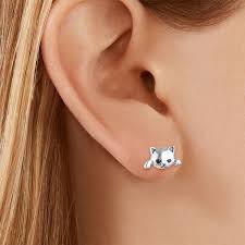 2x cute cat earrings silver