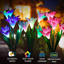 Outdoor Solar Garden Stake Lights With 4 Lily Flower Multi Color Changing Led Solar Landscape Lighting Light For Garden Patio Solar Lamps Aliexpress